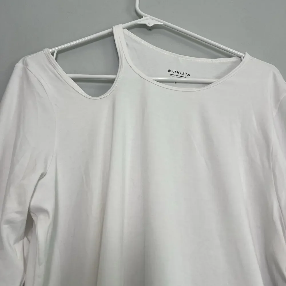 Athleta Women Size L With Ease Asymmetrical Top White Athleisure Yoga Gym Casual